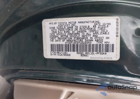 2000 Toyota Sienna Xle z USA, uszkodzony, nr VIN 4T3ZF13C5YU222543